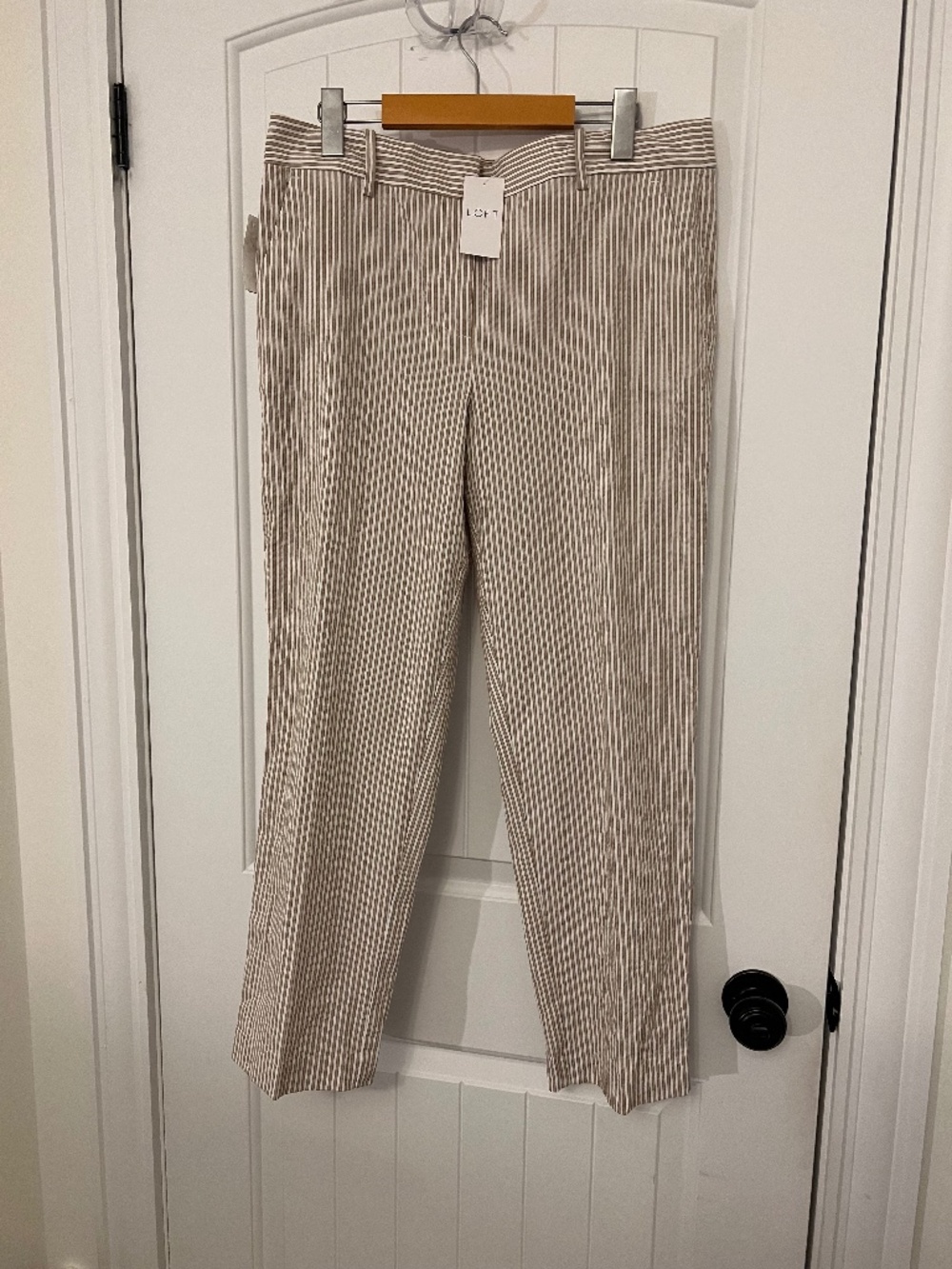 LOFT Beige and White Striped Cropped Pants